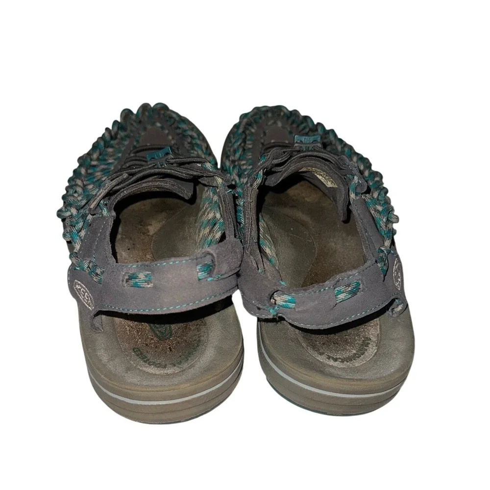 KEEN Uneek Women 8.5 Dark Grey Teal Braided Cord Sport Sandals 1014113